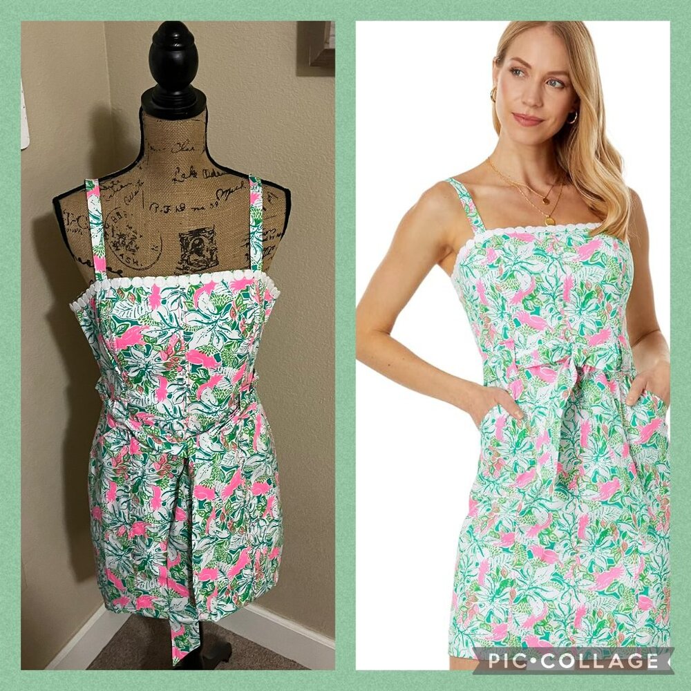 Lilly Pulitzer Kensington stretch cotton dress botanical green just wing it